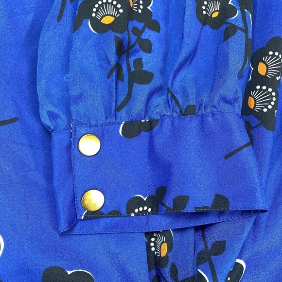 Madchen Tunic Dress Women's Size 8 Blue Floral Pleated Asymmetrical Snap Front - Picture 15 of 16